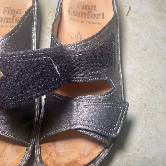 Finn Comfort Womens Black Leather Slide Sandals Size 38 Indie Boho Cottagecore - Picture 8 of 9